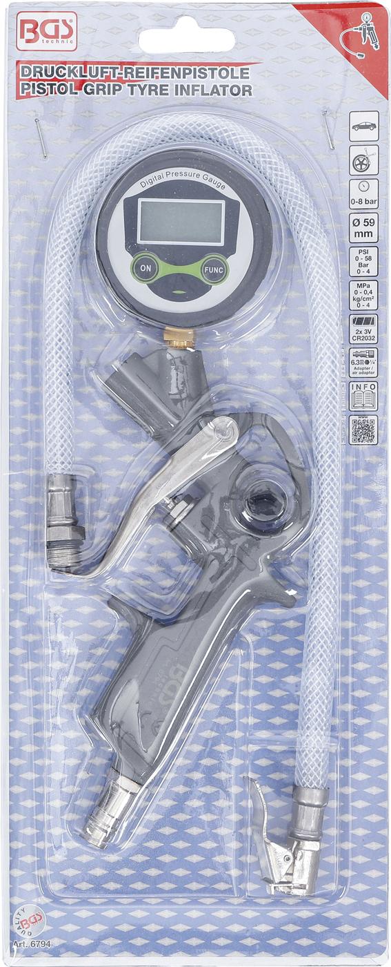 PISTOL-GRIP AIR INFLATOR | DIGITAL | 0 - 8 BAR (6794)