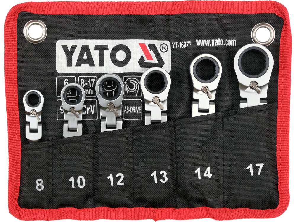 RATCHETING STUBBY WRENCH SET | REVERSIBLE | SWIVEL HEAD | 8 - 17 MM | 6 PCS (YT-16977)