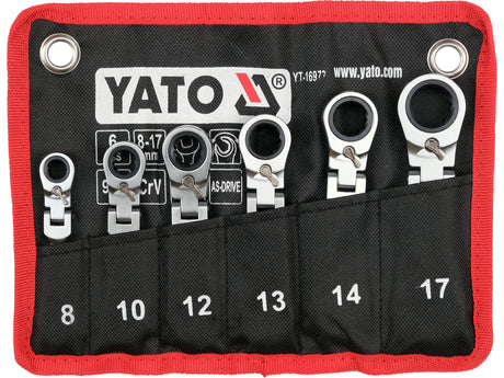 RATCHETING STUBBY WRENCH SET | REVERSIBLE | SWIVEL HEAD | 8 - 17 MM | 6 PCS (YT-16977)