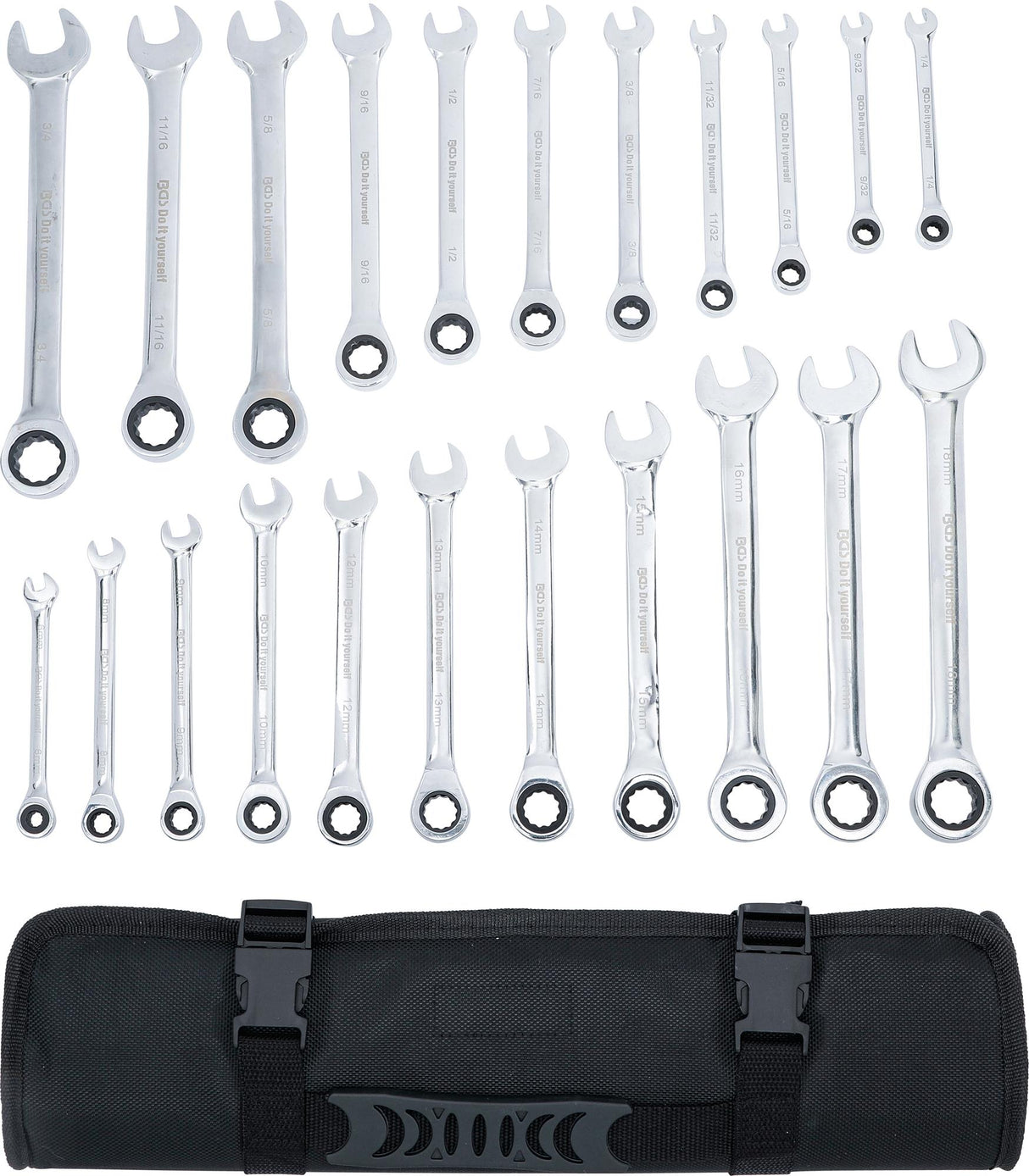 RATCHET COMBINATION WRENCH SET | METRIC / INCH SIZES | 22 PCS. (30010)