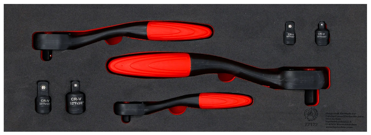 REVERSIBLE RATCHET SET WITH ADAPTERS | 6.3 MM (1/4") - 10 MM (3/8") - 12.5 MM (1/2") | 7 PCS (72122)