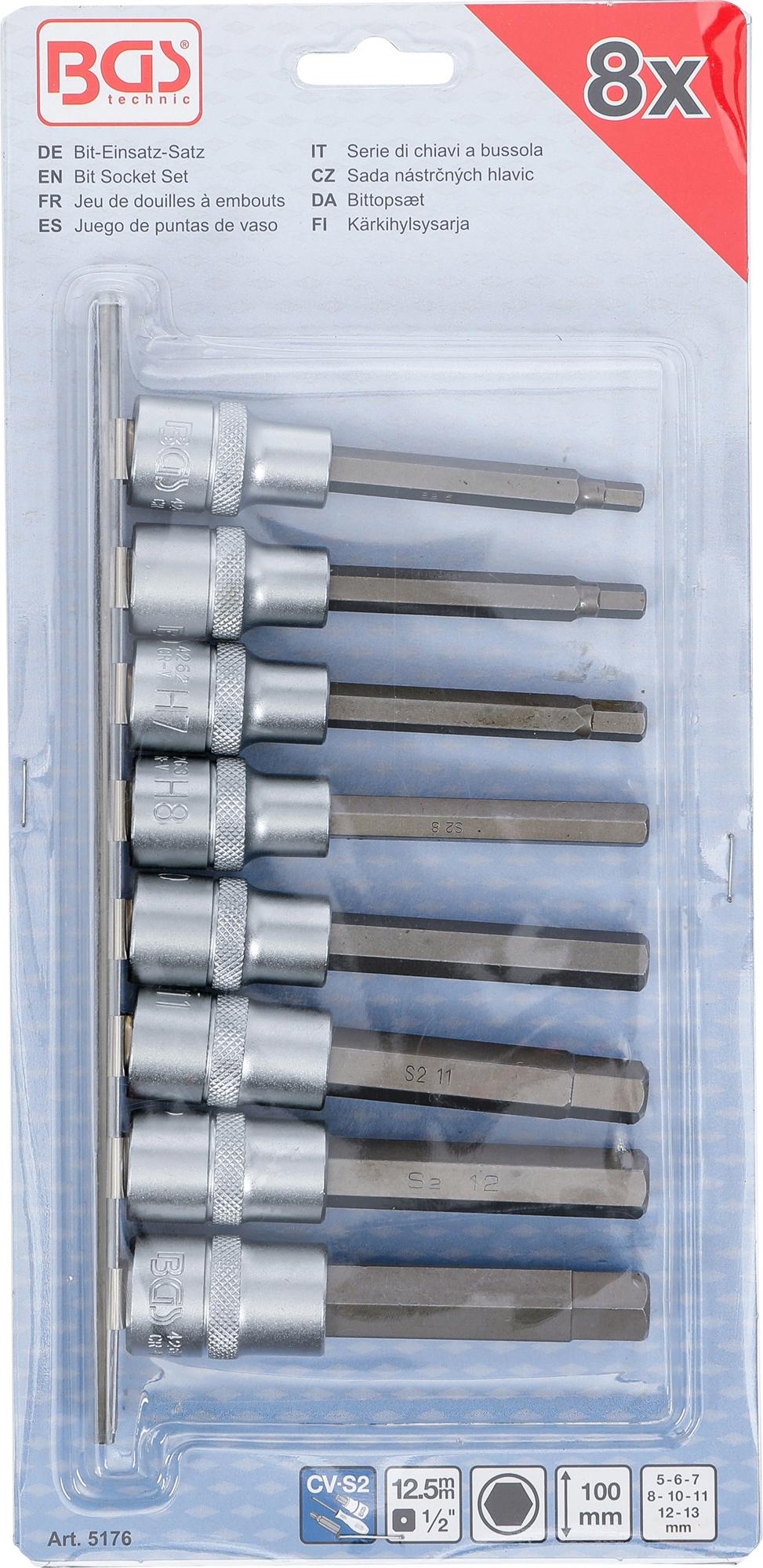 BIT SOCKET SET | 12.5 MM (1/2") DRIVE | INTERNAL HEXAGON 5 - 13 MM | 8 PCS. (5176)