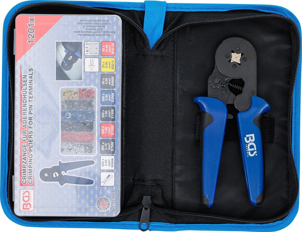 CRIMPING PLIERS FOR CABLE END SLEEVES 0.25 - 10 MM² | WITH CABLE TERMINAL ASSORTMENT 0.5 - 10 MM² (71000B)