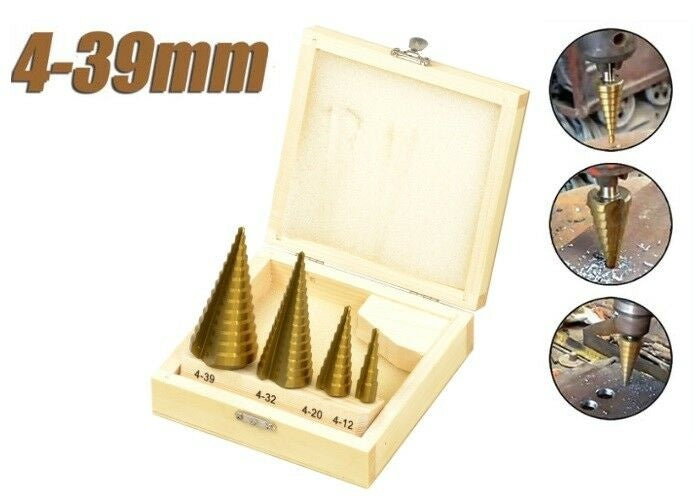 STEP DRILL BITS FOR HOLE ENLARGEMENT | 4-12, 4-20, 4-32, 4-39 MM | 4 PCS. (EB-4346)