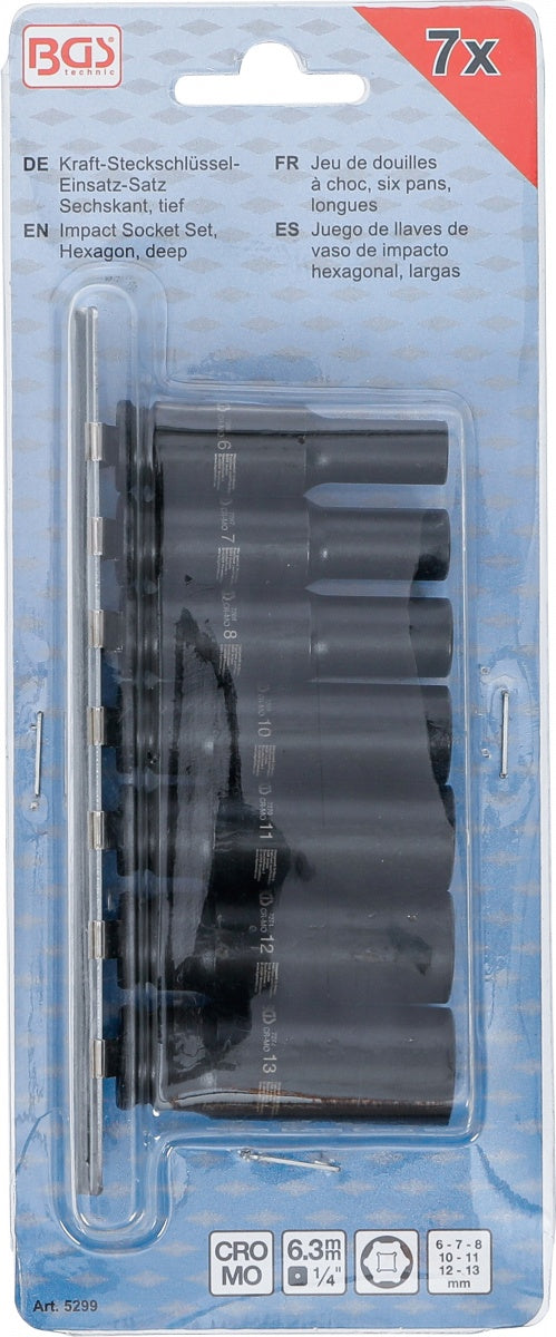 IMPACT SOCKET SET, HEXAGON, DEEP | 6.3 MM (1/4") DRIVE | 6 - 13 MM | 7 PCS. (5299)