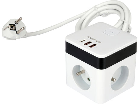 POWER CORD/EXTENSION CORD WITH GROUND IN CUBE SHAPE | 5 SOCKETS + USB | 1.0 MM2 | 1.4 M (72480)