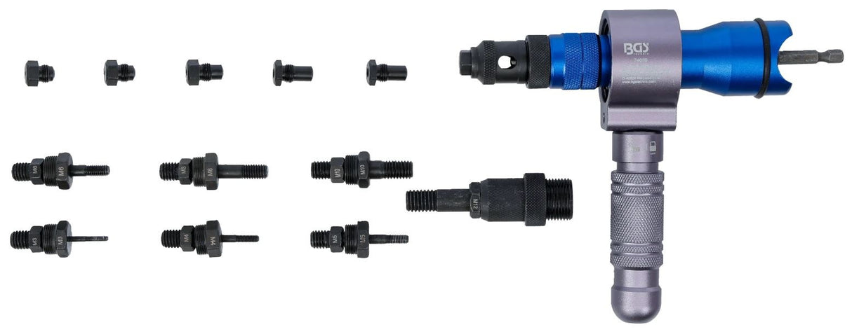 METAL RIVET NUT AND RIVET ADAPTER FOR DRILL | M3–M12 (74690)