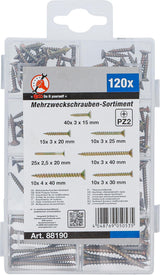MULTI-PURPOSE SCREWS | CROSS SLOT PZ2 | 120 PCS. (88190)