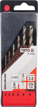 CO-HSS TWIST DRILL BIT SET 6PCS 2-8MM (YT-41602)