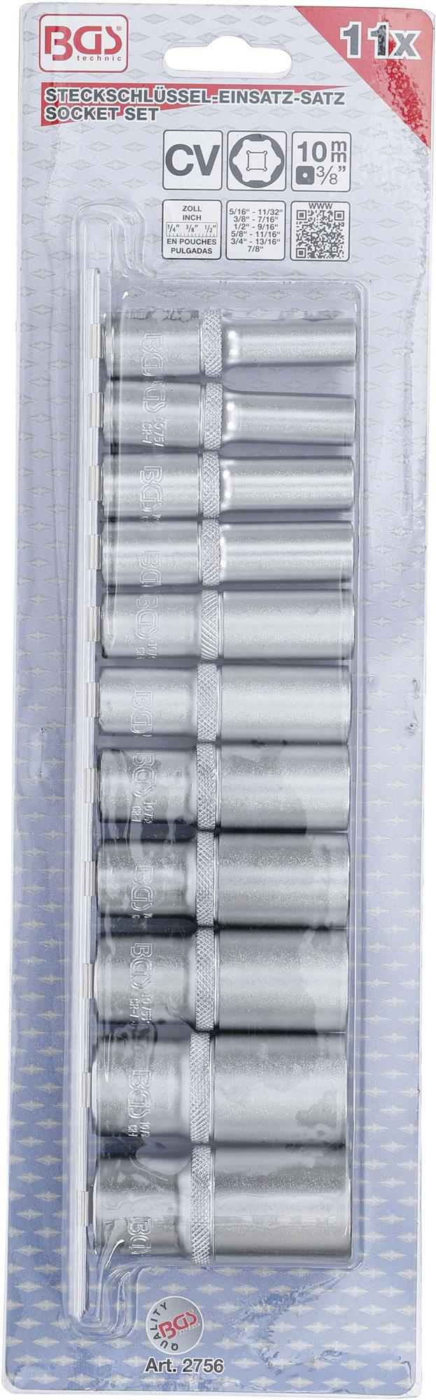 SOCKET SET, HEXAGON, DEEP | 10 MM (3/8") DRIVE | INCH SIZES | 11 PCS. (2756)
