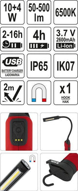 WORKSHOP LAMP COB 500LM, FLEXIBLE ARM (YT-08527)