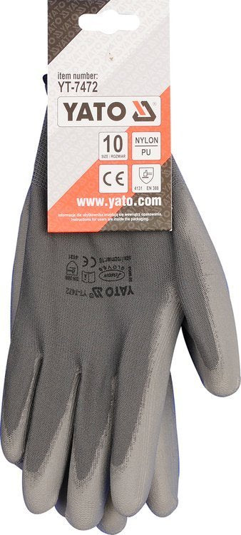 WORKING GLOVES POLYESTER/PU GREY S. 10 (YT-7472)