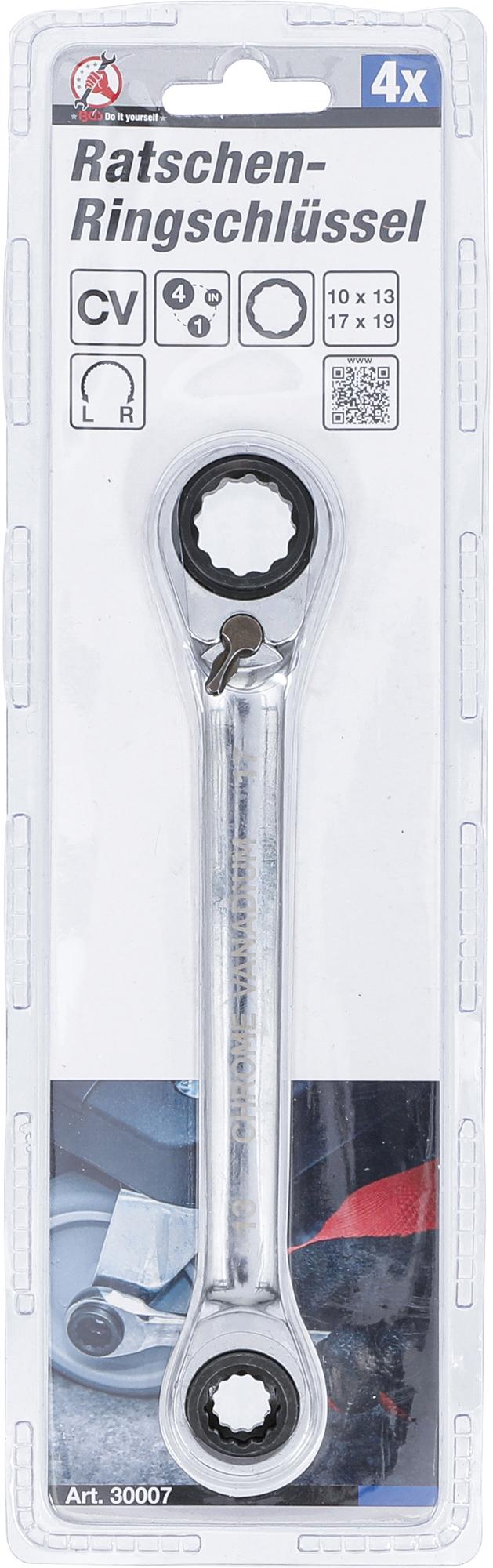 DOUBLE ENDED RATCHET WRENCH | 4-IN-1 | 10 X 13-17 X 19 MM (30007)