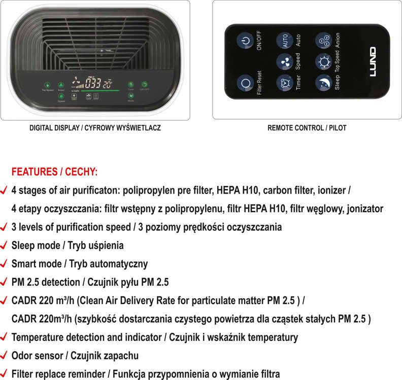 AIR PURIFIER 40W, 220M3/H (66930)