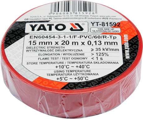 INSULATION TAPE 0.13MM 15MMX20M RED (YT-81592)