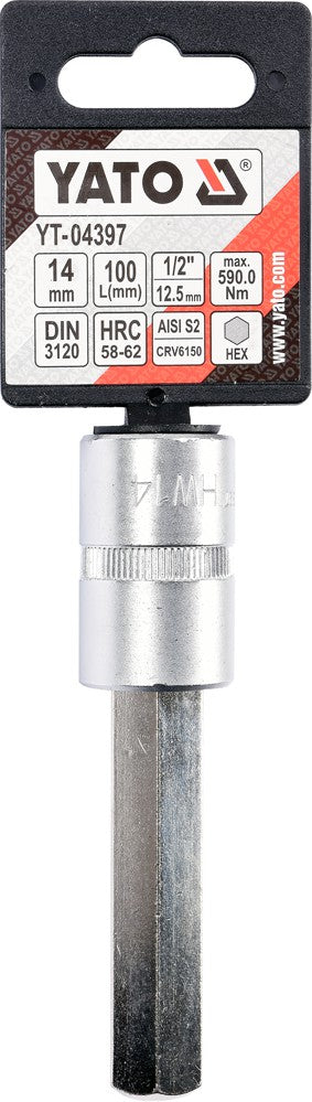 SOCKET BIT HEX 1/2" 14MM L100MM (YT-04397)