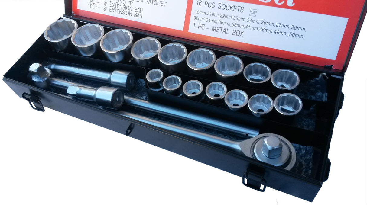12-POINT SOCKET SET | METAL BOX | 20 MM (3/4") | 21 PCS. (SK780577)