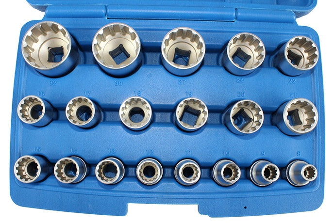 MULTIFUNCTIONAL SOCKET SET SPLINE | 12.5 MM (1/2") | 8-32 MM | 19 PCS. (KR121019)