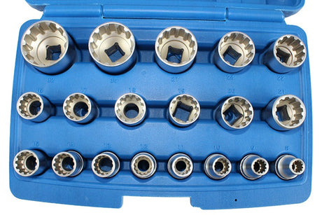MULTIFUNCTIONAL SOCKET SET SPLINE | 12.5 MM (1/2") | 8-32 MM | 19 PCS. (KR121019)