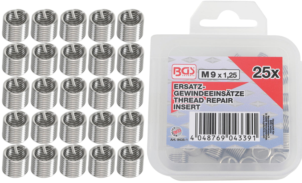 REPLACEMENT THREAD INSERTS | M9 X 1.25 MM | 25 PCS. (9435-1)