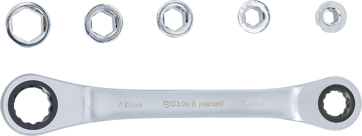 DOUBLE ENDED RATCHET WRENCH WITH ADAPTOR SET | 8 - 19 MM | 6 PCS. (71016)