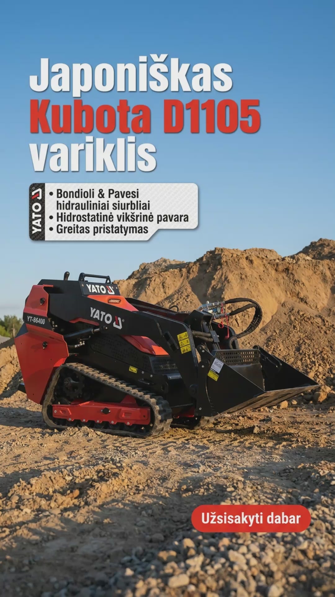 TRACKED MINI SKID STEER LOADER DIESEL YATO 24.7 HP / 650 KG (YT-86400)